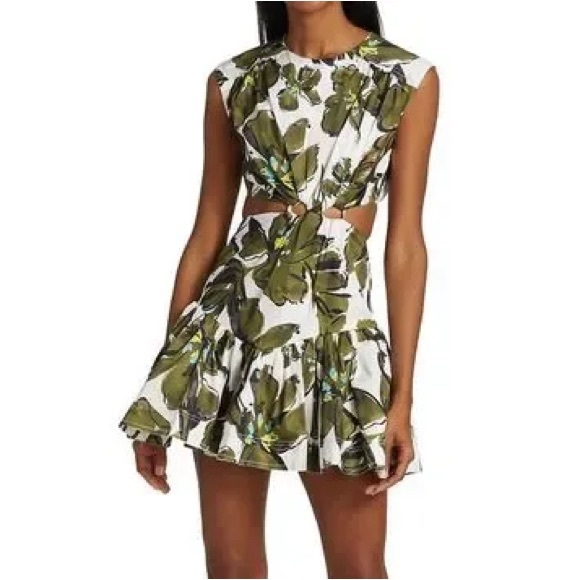 aje green floral dress Zorina Tie Midi Dress-NATIVE GUMNUT FLORAL / 4